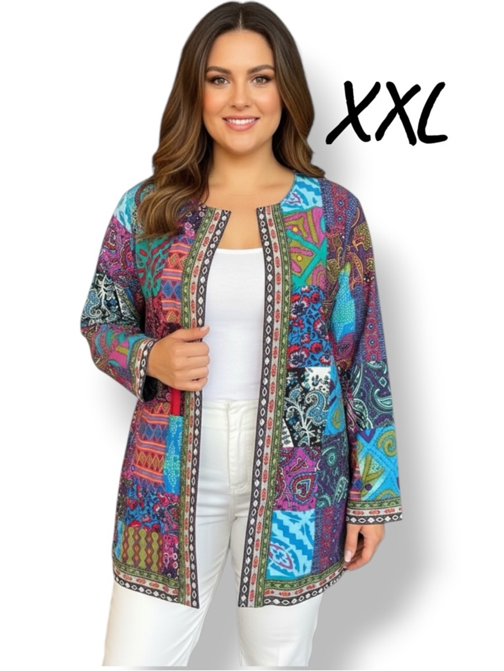 E-Retro Vibrant Multi-Color Patchwork Cotton Jacket. Women’s Size XXL. NEW